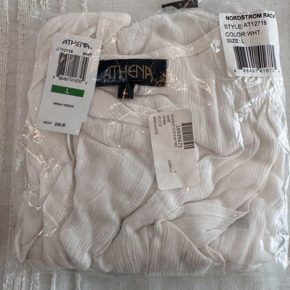 NWT-Athena White Swim Cover-Up with Deep V-Neck and Tassel Trim M - Picture 4 of 7